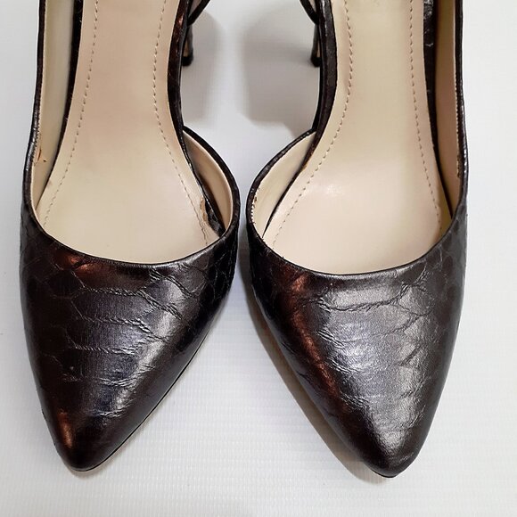 BCBG GENERATION Conchetta D'Orsay Cutout Heels in Gunmetal Gray Snakeskin - Picture 3 of 11